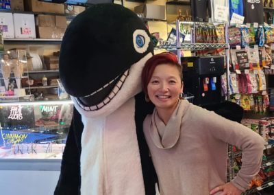 Give Big at Chucks - Carmen, VEPTSA Co-President with Ollie the Viewlands Orca
